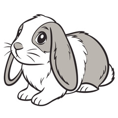 Adorable Cartoon Lop Eared Rabbit Illustration with Gray and White Fur Pattern