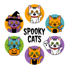 Fototapeta premium Vector art of spooky cats in halloween costumes isolated on white background
