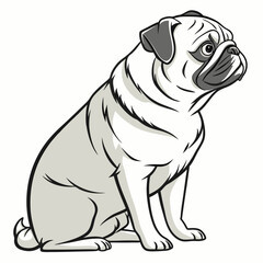 Adorable Cartoon Pug with Expressive Eyes Sitting Calmly and Patiently
