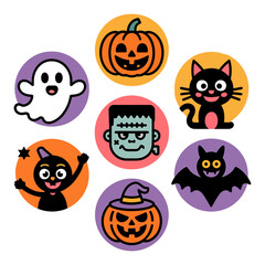 Fototapeta premium Vector art of halloween characters and pumpkins isolated on white background