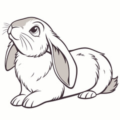 Charming Illustration of a Relaxed LopEared Rabbit in Black and White Style