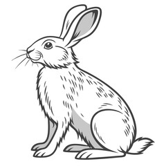 Detailed illustration of a sitting rabbit with long ears and whiskers