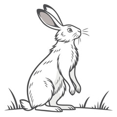 Elegant Hare Standing Tall on Hind Legs in a Grassy Meadow Illustration