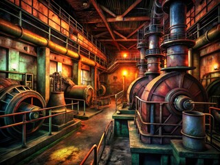 Naklejka premium Upper Lake Margaret Power Station Interior: Historic Hydroelectric Plant Machinery, Engineering Marvel, Industrial Heritage
