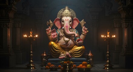 Fototapeta premium lord ganesha in secret temple, made by AI