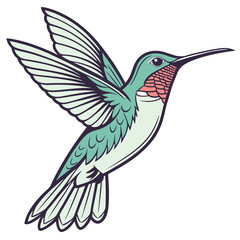 Fototapeta premium Hummingbird in flight amidst tropical flowers, a vibrant vector illustration capturing the essence of this tiny, winged marvel