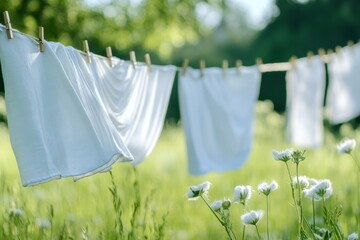 Linen Fresh: Crisp White Laundry Dancing in the Summer Breeze on a Green Meadow