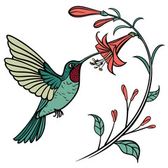 Obraz premium Vibrant vector illustration of a tropical bird or peacock perched on a branch, perfect for nature and wildlife designs