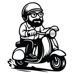 Cool Bearded Guy Riding Classic Scooter.eps