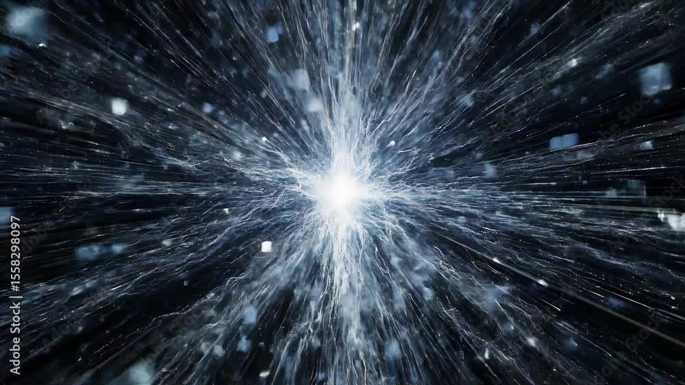 Poster abstract energy burst expanding outward in a dynamic and dramatic explosion of light and texture.