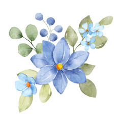 Flowers watercolor, floral clipart. Bouquet perfectly for printing design on invitations, cards, wall art and other. Botanical illustration isolated on white background. Hand painting.