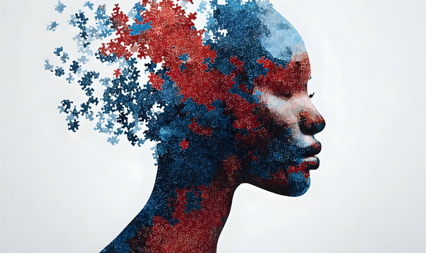 An artistic representation of a woman's profile filled with colorful abstract patterns, symbolizing creativity and emotional depth.