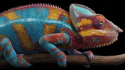 Obraz premium Close up colorful chameleon. Tropical wildlife animal. Color changing.