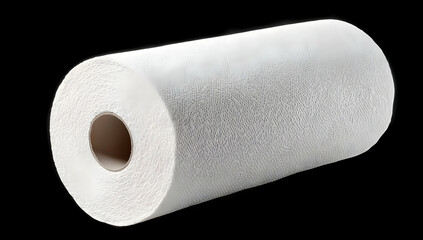 Fototapeta premium A clean, white roll of paper towel against a black background, symbolizing freshness and practicality in everyday life.