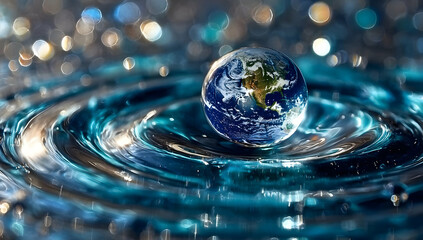 A captivating image of Earth floating on water, symbolizing the delicate balance of nature and the impact of water on our planet.