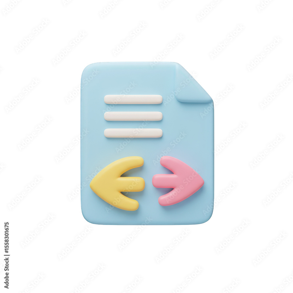 Poster 3d icon of a document with arrows indicating data transfer isolated on transparent background