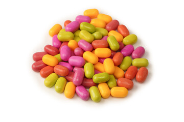 Sweet multicolored candies isolated on white background.