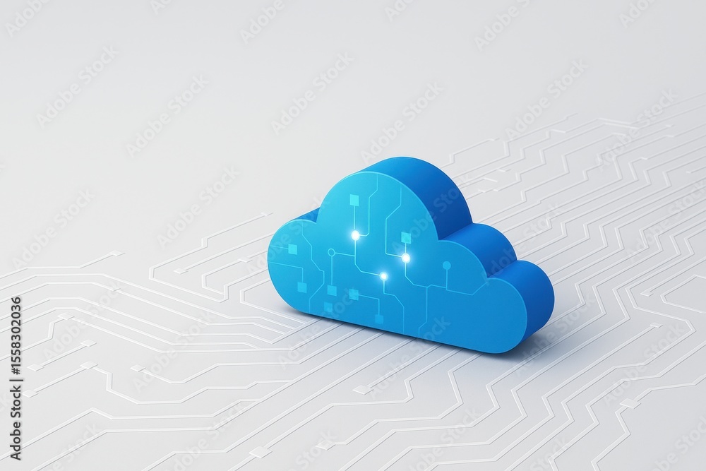 Poster cloud computing concept: an inviting depiction of cloud computing, with a digitally rendered blue cl