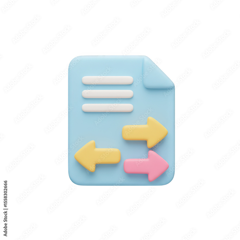 Poster 3d icon of a document with three horizontal lines and directional arrows isolated on transparent bac
