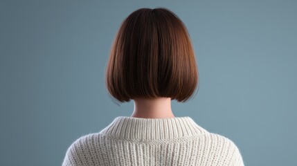 Fototapeta premium Short bob hairstyle showcased from the back with simple sweater, cut out