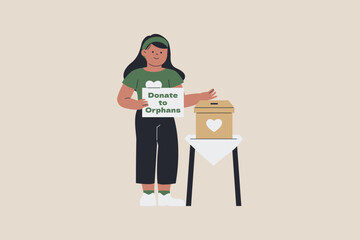 Illustration of Girl Asking to Donate to Orphans