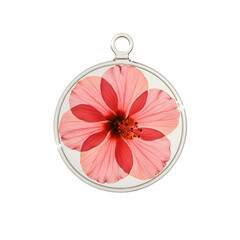 A round, pink hibiscus pendant