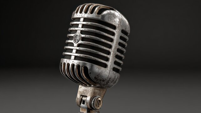 A vintage retro microphone with a grill and stand, evoking the 1950s radio era, perfect for a nostalgic touch.
