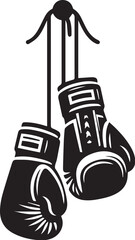 boxing gloves hanging as a black silhouette vector icon on a white background.