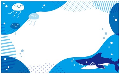 鮫とクラゲの海イラストフレーム素材