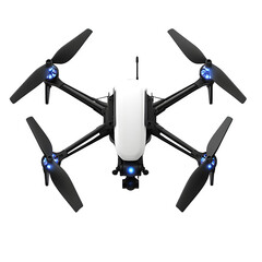hyper realistic white drone matte black finish neon blue, lights isolated pure background subtle soft shadow clean studio design easy creative project use simple art asset download digital graphic wal