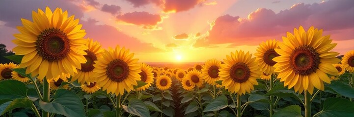 Obraz premium Sunflowers Reaching for the Sunset A Vibrant Summer Scene of Natures Beauty