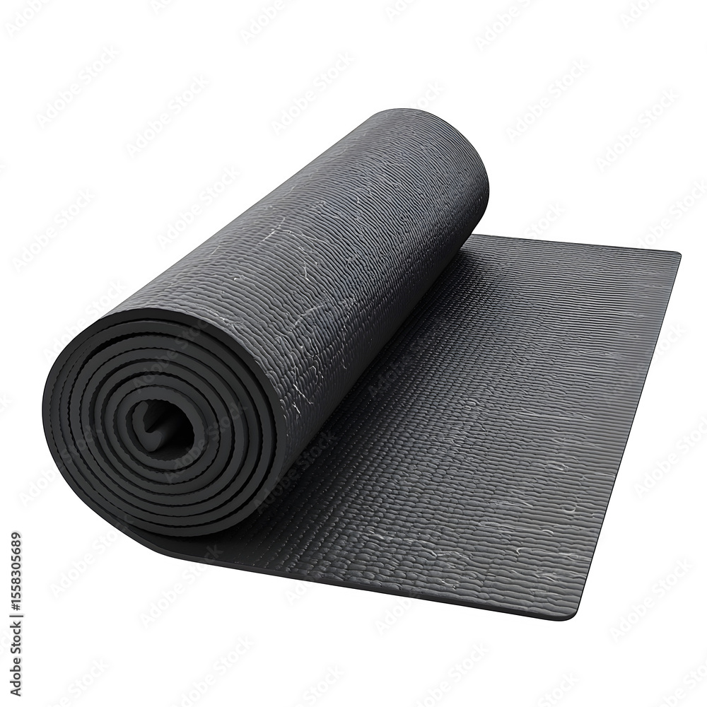 Fototapete hyper realistic rolled yoga mat unrolled flat alignment markings, isolated pure white background sub
