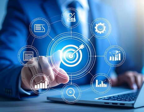 Businessman interacting with a digital target (1)