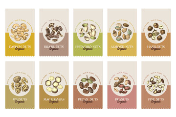 Organic nuts labels template vector