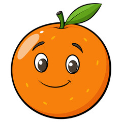 Obraz premium A cheerful, animated orange illustration featuring a happy face, green leaf, radiating healthy energy and fun. generative AI