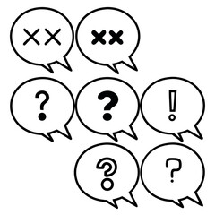 Bold Black Speech Bubbles: Question Marks, Exclamation, and Xs;  Simple Graphic Design