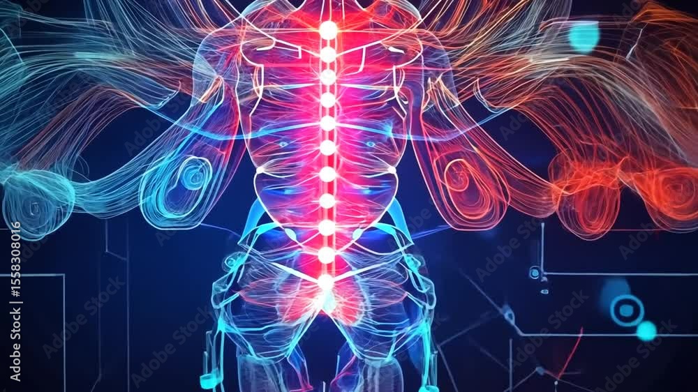 Poster futuristic health scan: visualization of body systems with digital data overlay