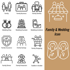 Family and wedding line icons collection.