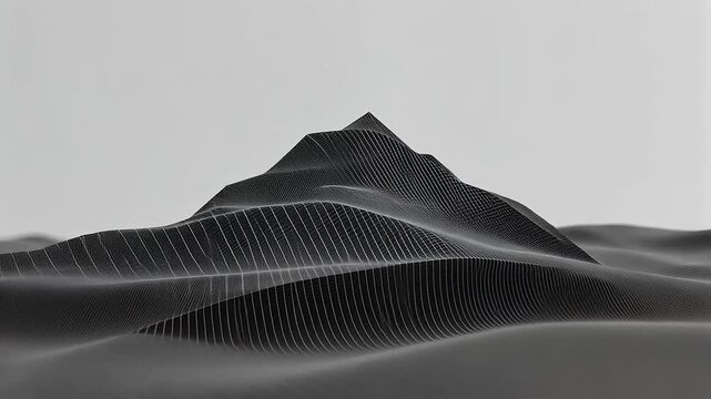Monochrome grid topography: Abstract mountain range with geometric mesh overlay