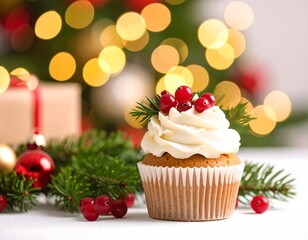 Festive cupcake with Christmas decorations