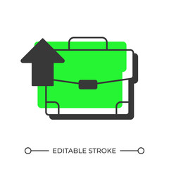 Career development offset shadow line icon. Business growth, employment. Workflow efficiency, company. Bold outline symbol with solid green fill. Modern flat illustration. Editable stroke