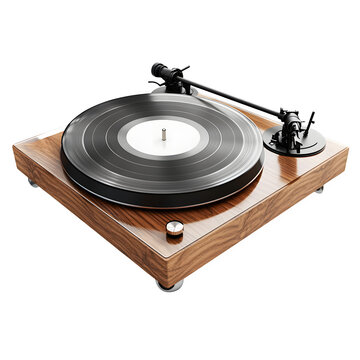 hyper realistic vinyl record player walnut wood base acrylic, platter isolated pure white background subtle soft shadow clean stock image design easy creative project use simple art asset download dig