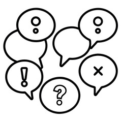 Abstract Communication Icons: Question, Exclamation, and X Marks in Speech Bubbles