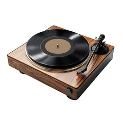 hyper realistic vinyl record player walnut wood base acrylic, platter isolated pure white background subtle soft shadow clean art asset download digital graphic wallpaper mockup element texture backgr