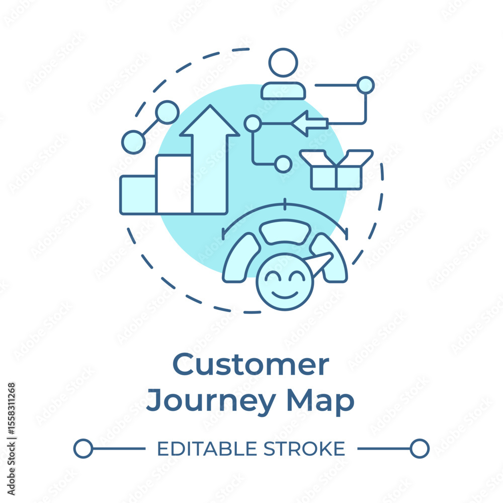 Poster customer journey map soft blue concept icon. visual representation of entire experience. gap analysi