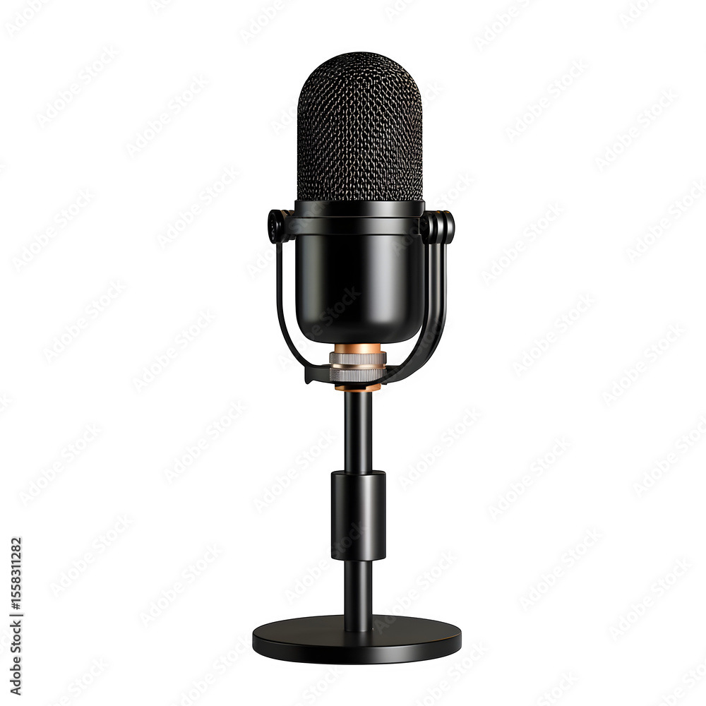 Aufkleber hyper realistic podcast condenser microphone perfect side profile view, isolated pure white backgrou