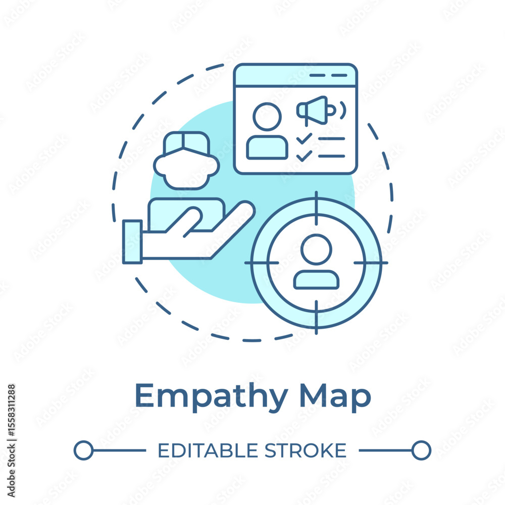 Poster empathy map soft blue concept icon. understanding organization perspectives. gap analysis tool. busi