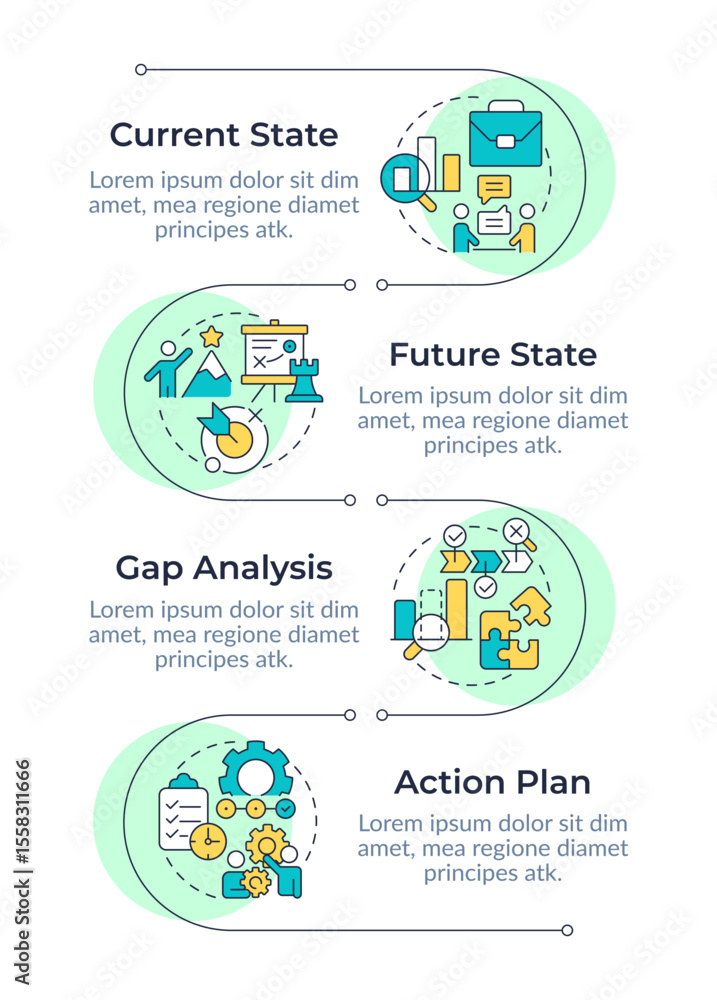 Poster stages of gap analysis infographic vertical sequence. business data. performance development. visual