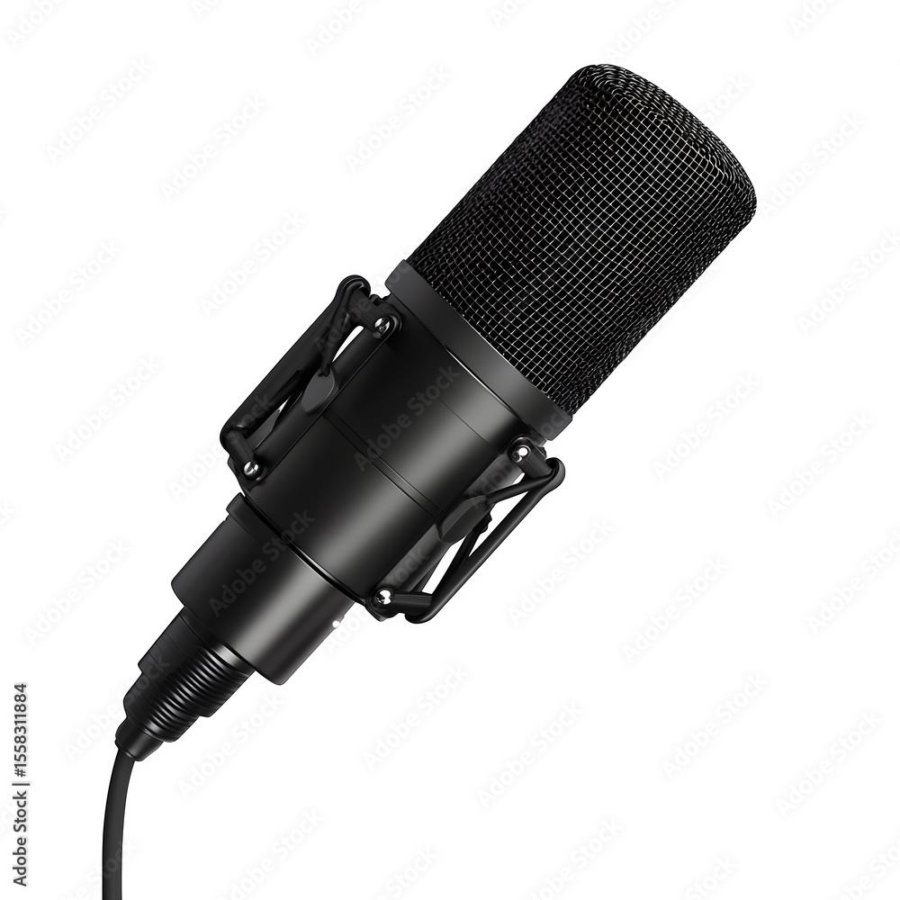 Aufkleber hyper realistic podcast condenser microphone matte black isolated pure, white background subtle soft