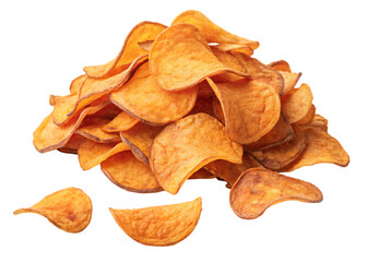 A pile of sweet potato chips isolated on transparent background